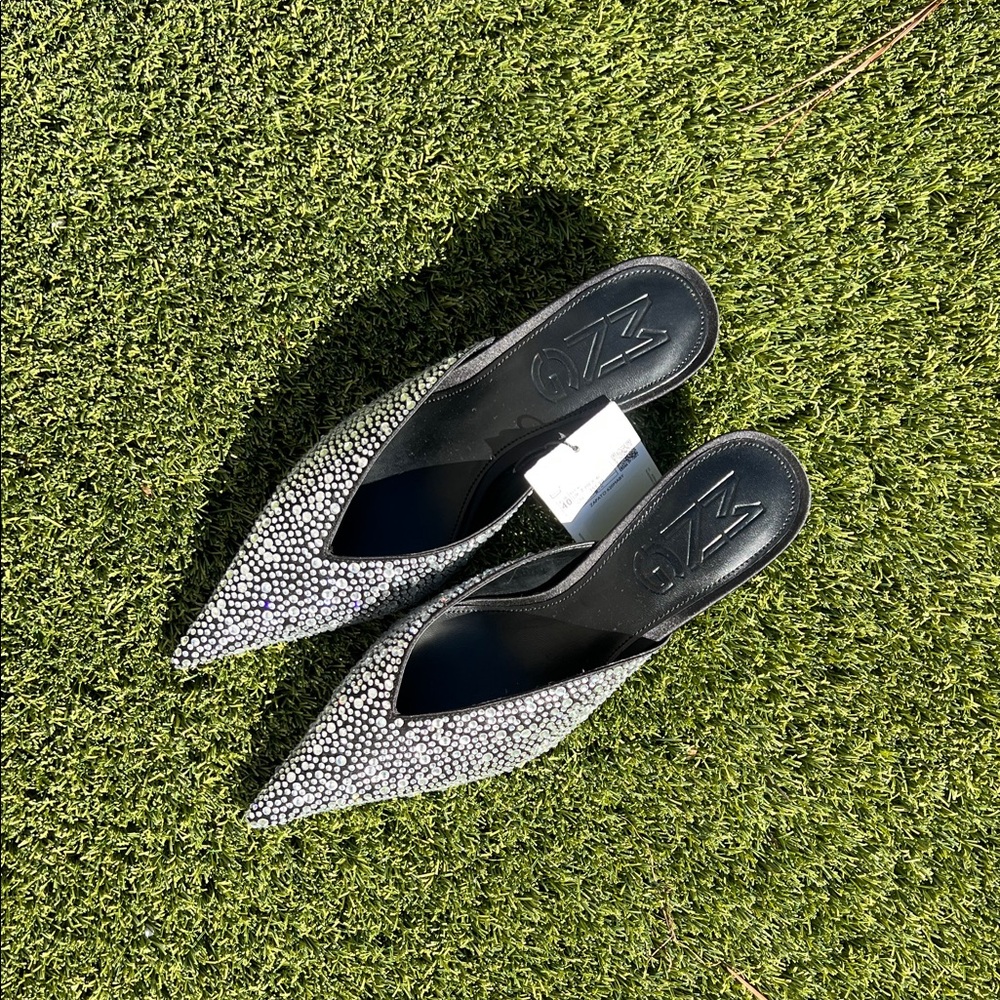 Mango Black and White Patterned Mules